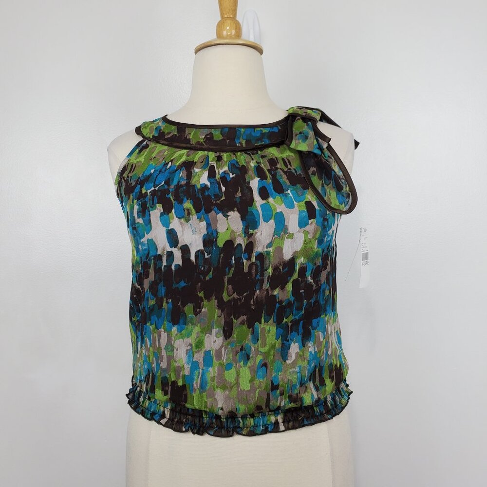 BCX Sleeveless Watercolor Shoulder Bow Pullover Shirred Hem Top NEW NWT Size XL